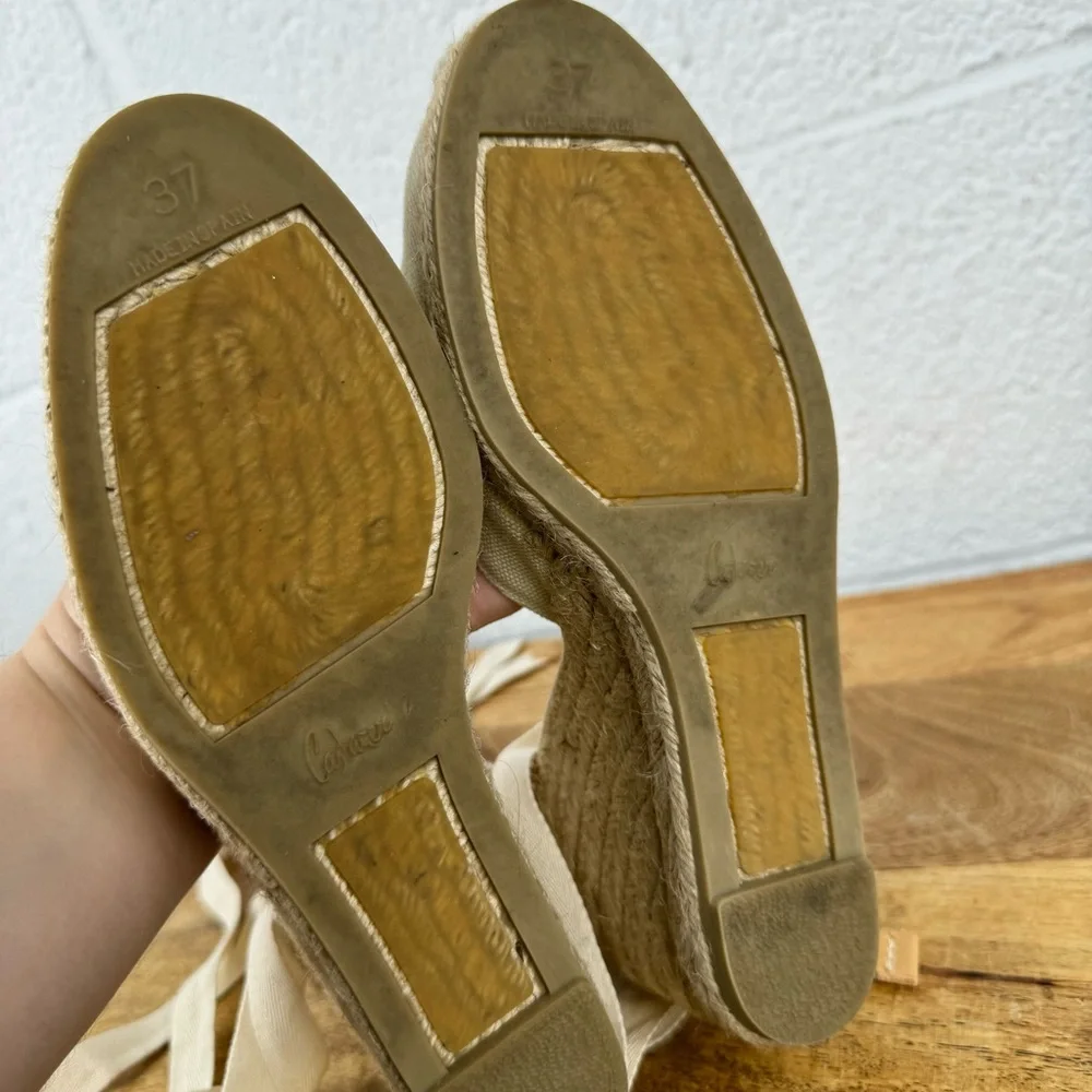 Castañer Canvas Lace-Up Espadrille Wedge Shoes EU 37 Ivory Made in Spain